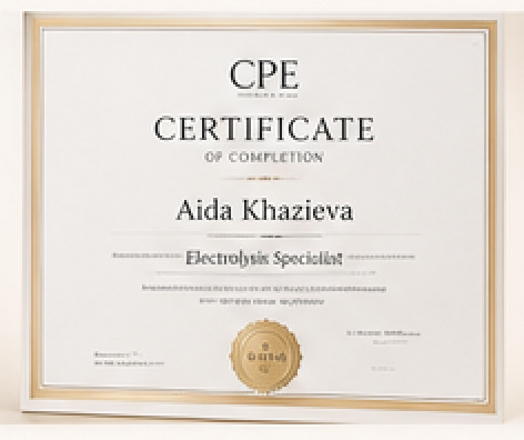 Сертификат CPE Electrolysis Specialist, Аида Хазиева, 2006