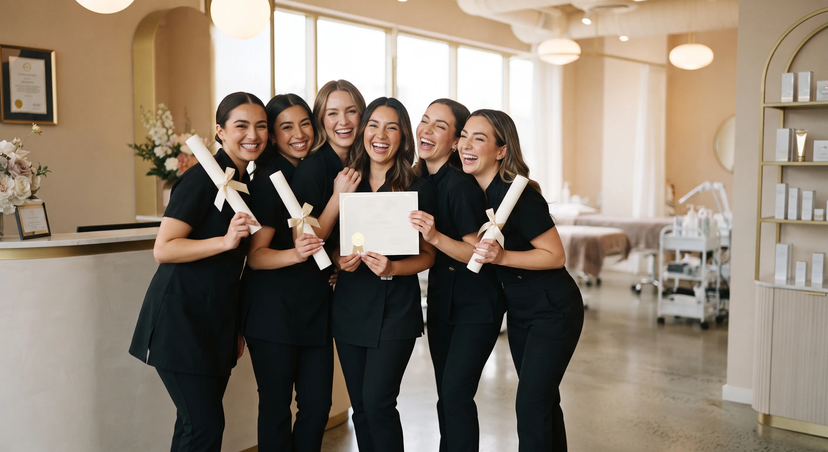 Выпускники курса лазерной эпиляции с сертификатами AIDA Beauty Academy