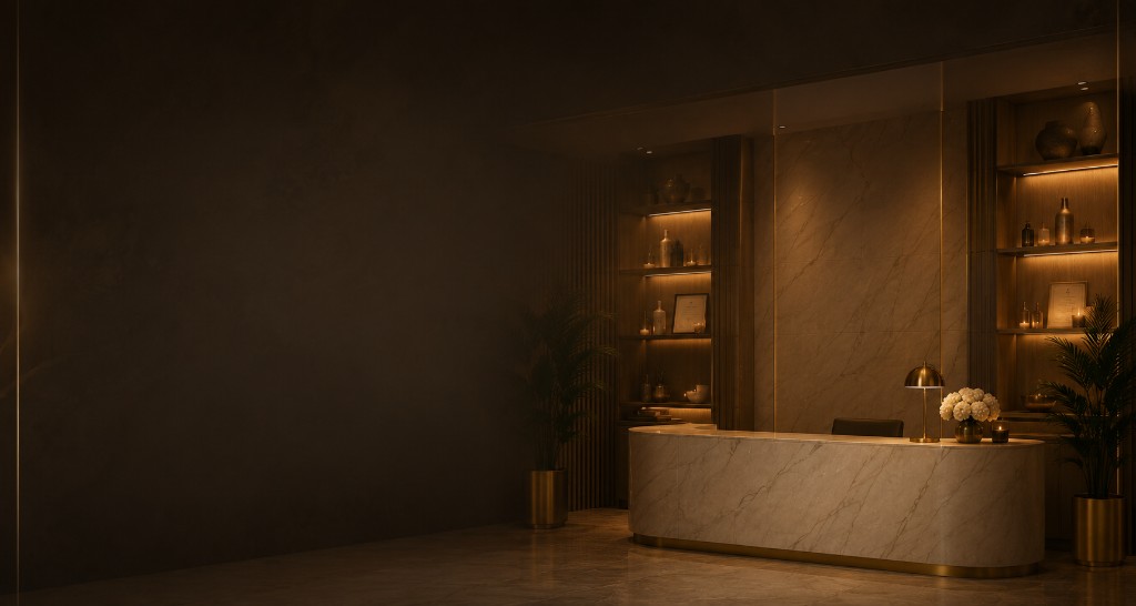 Ресепшн AIDA Beauty Academy в Москве, интерьер академии